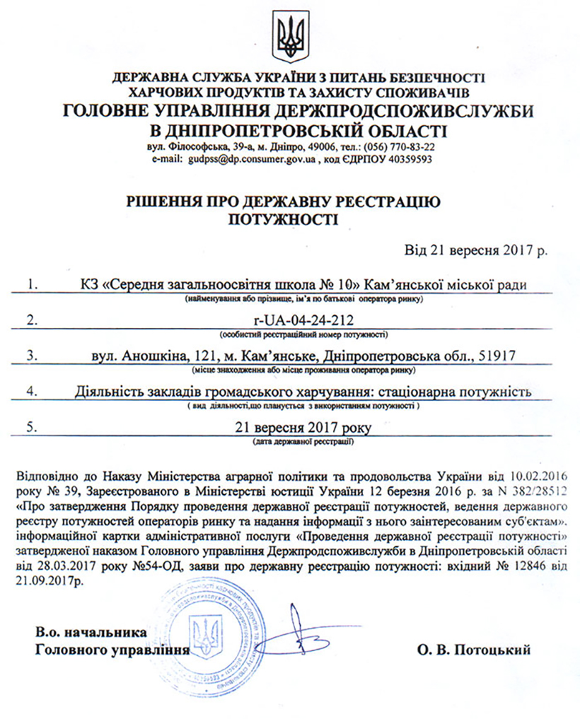 Рішення про державну реєстрацію потужності
